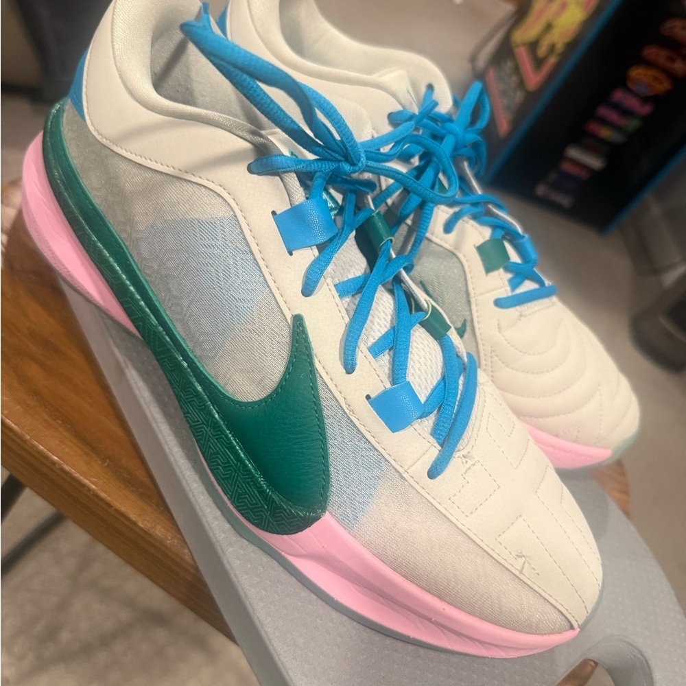 Nike Low-Top Sneakers in Cream, Green & Blue with Pink Accents Greek Freaks